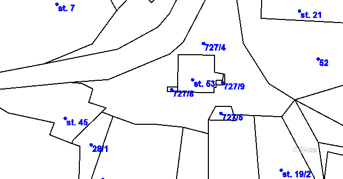 Parcela st. 727/8 v KÚ Pukšice, Katastrální mapa