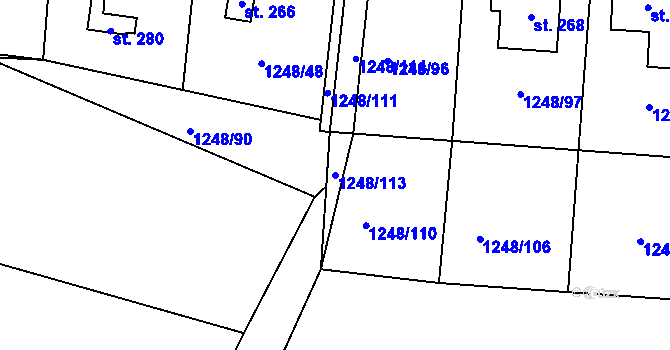 Parcela st. 1248/113 v KÚ Uhelná Příbram, Katastrální mapa