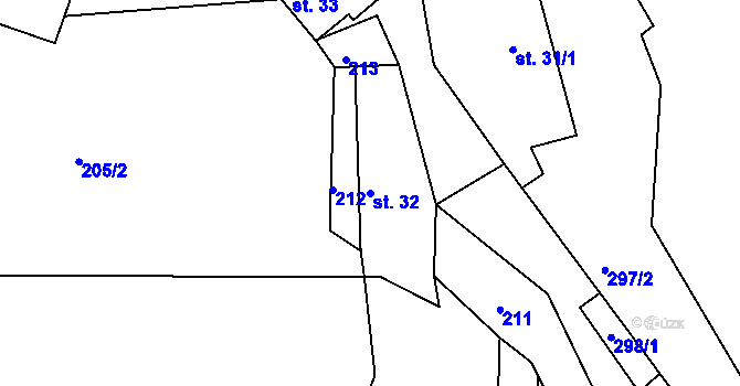 Parcela st. 32 v KÚ Uhelná Příbram, Katastrální mapa