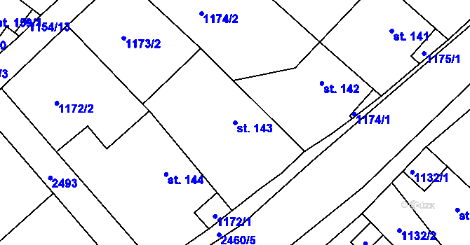 Parcela st. 143 v KÚ Uhelná Příbram, Katastrální mapa