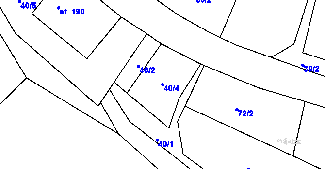 Parcela st. 40/4 v KÚ Uhelná Příbram, Katastrální mapa