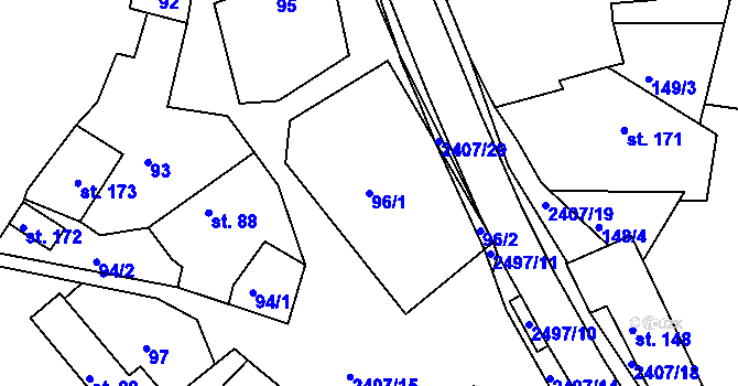 Parcela st. 96/1 v KÚ Uhelná Příbram, Katastrální mapa