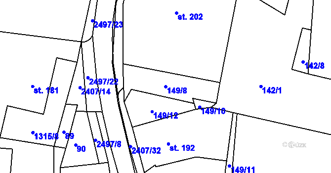 Parcela st. 149/8 v KÚ Uhelná Příbram, Katastrální mapa