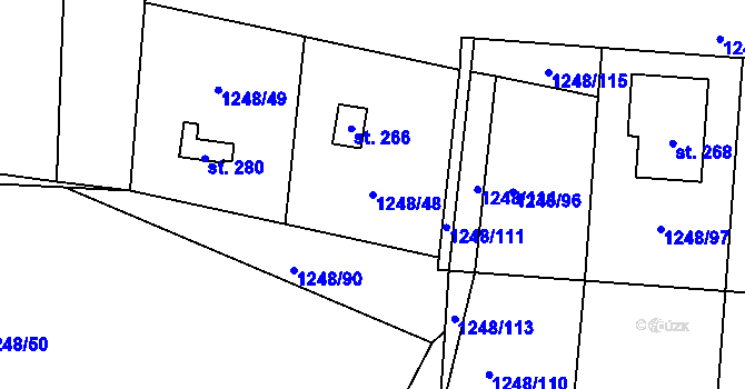 Parcela st. 1248/48 v KÚ Uhelná Příbram, Katastrální mapa