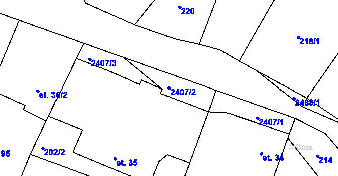 Parcela st. 2407/2 v KÚ Uhelná Příbram, Katastrální mapa