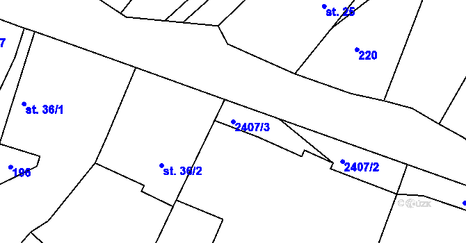 Parcela st. 2407/3 v KÚ Uhelná Příbram, Katastrální mapa