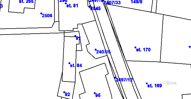Parcela st. 2407/5 v KÚ Uhelná Příbram, Katastrální mapa