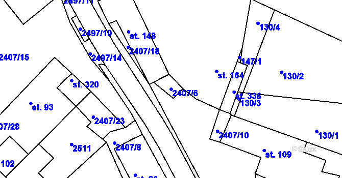 Parcela st. 2407/6 v KÚ Uhelná Příbram, Katastrální mapa