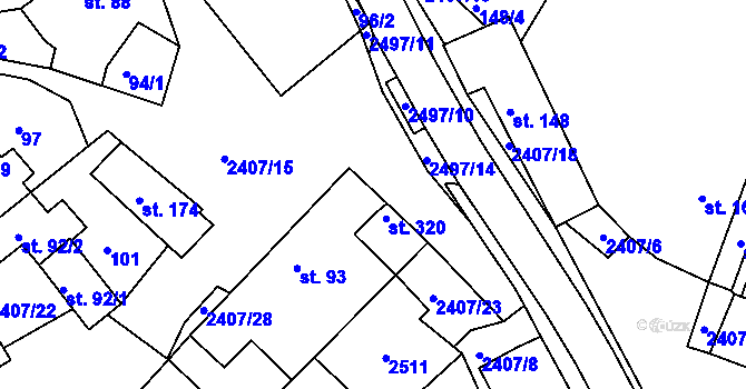 Parcela st. 2407/7 v KÚ Uhelná Příbram, Katastrální mapa