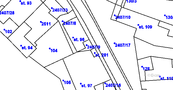 Parcela st. 2407/9 v KÚ Uhelná Příbram, Katastrální mapa