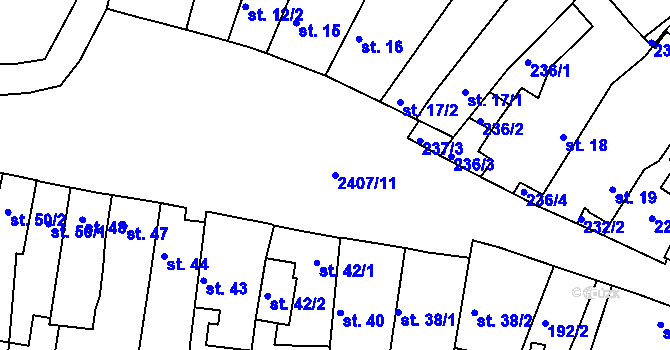 Parcela st. 2407/11 v KÚ Uhelná Příbram, Katastrální mapa