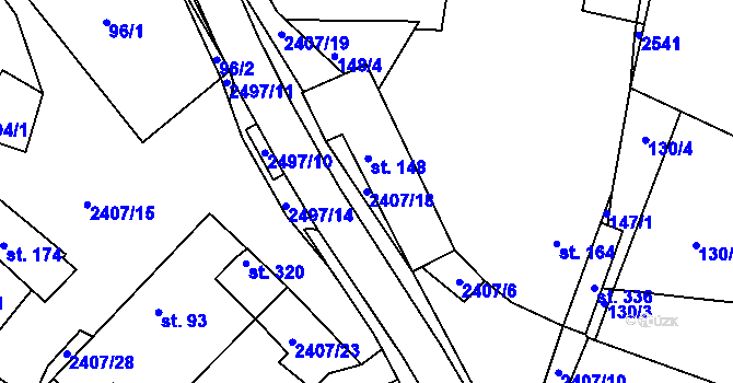Parcela st. 2407/18 v KÚ Uhelná Příbram, Katastrální mapa