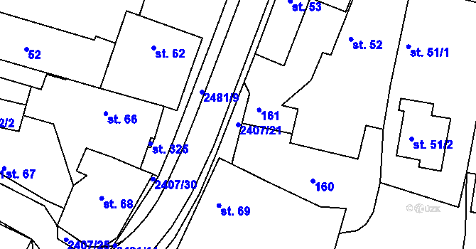 Parcela st. 2407/21 v KÚ Uhelná Příbram, Katastrální mapa
