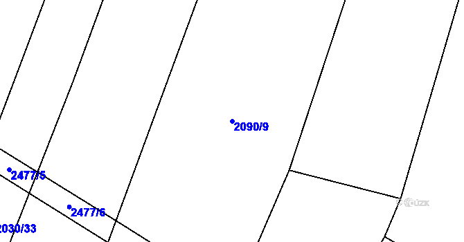 Parcela st. 2090/9 v KÚ Uhelná Příbram, Katastrální mapa