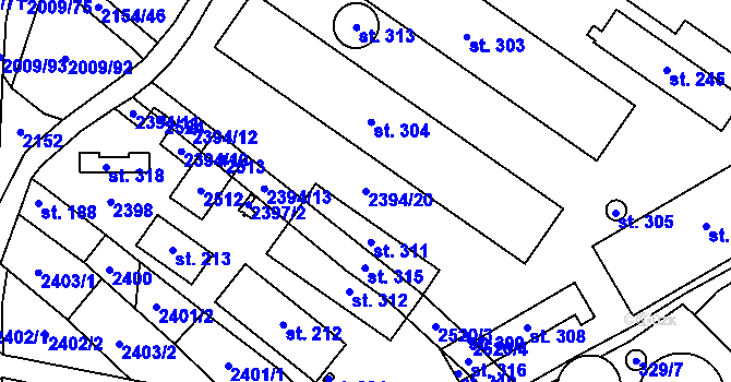 Parcela st. 2394/20 v KÚ Uhelná Příbram, Katastrální mapa