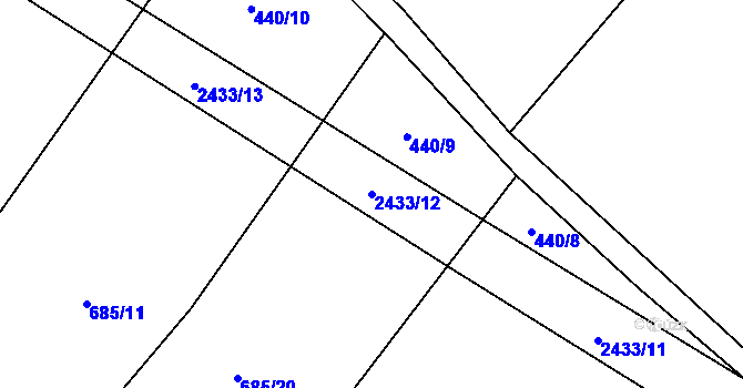 Parcela st. 2433/12 v KÚ Uhelná Příbram, Katastrální mapa