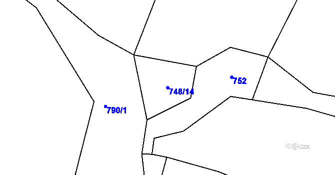 Parcela st. 748/14 v KÚ Uhelná Příbram, Katastrální mapa