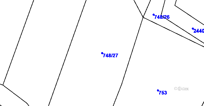 Parcela st. 748/27 v KÚ Uhelná Příbram, Katastrální mapa