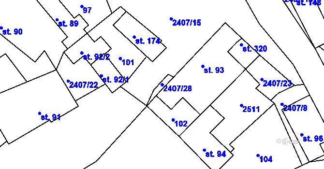 Parcela st. 2407/28 v KÚ Uhelná Příbram, Katastrální mapa