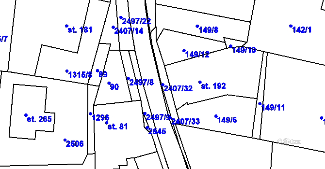 Parcela st. 2407/32 v KÚ Uhelná Příbram, Katastrální mapa
