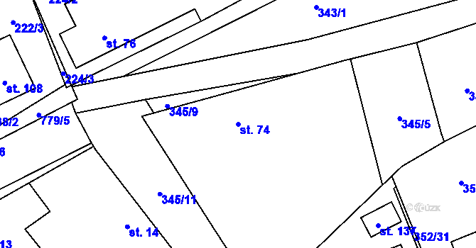 Parcela st. 74 v KÚ Úhelnice, Katastrální mapa