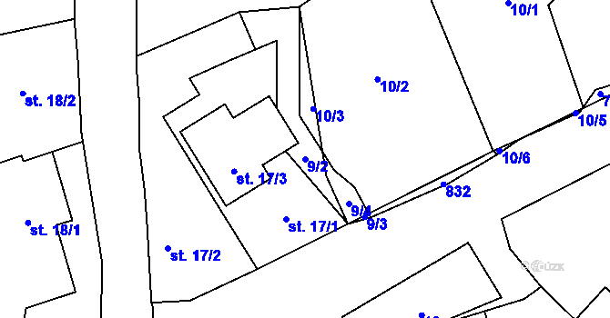 Parcela st. 9/2 v KÚ Úhelnice, Katastrální mapa