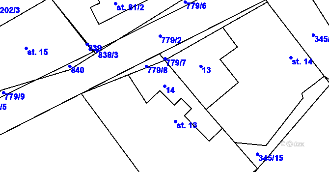Parcela st. 14 v KÚ Úhelnice, Katastrální mapa