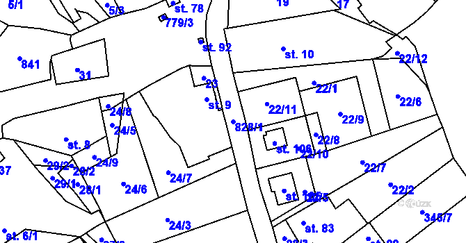 Parcela st. 828/1 v KÚ Úhelnice, Katastrální mapa
