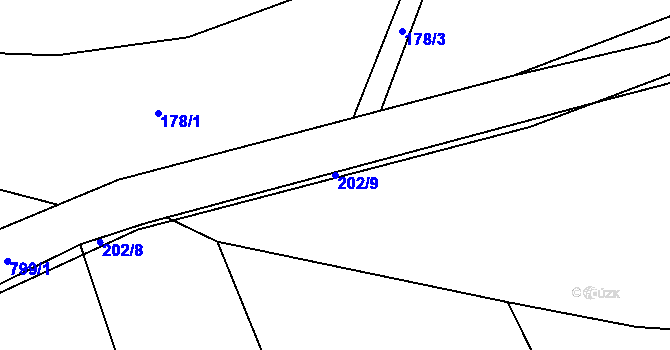 Parcela st. 202/9 v KÚ Úhelnice, Katastrální mapa