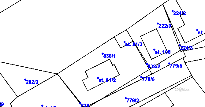 Parcela st. 838/1 v KÚ Úhelnice, Katastrální mapa
