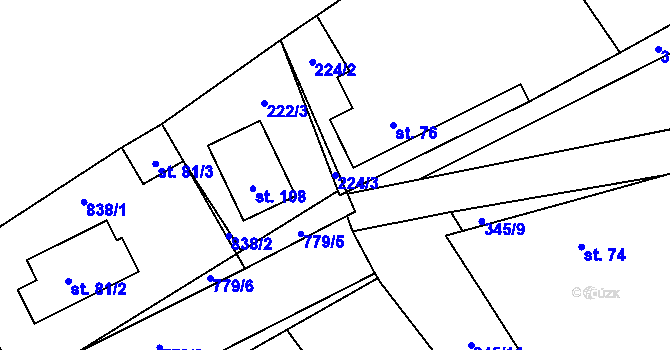Parcela st. 224/3 v KÚ Úhelnice, Katastrální mapa