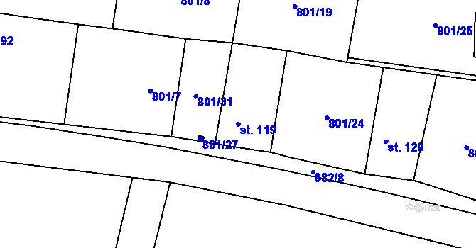 Parcela st. 119 v KÚ Úherce, Katastrální mapa