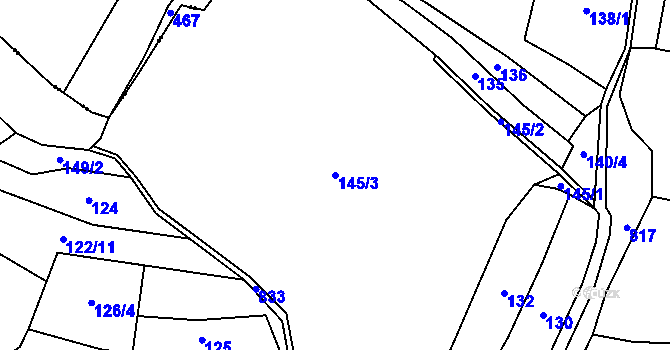 Parcela st. 145/3 v KÚ Úherce, Katastrální mapa