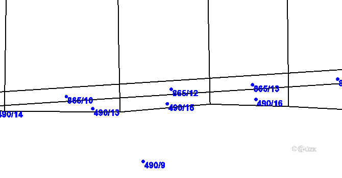 Parcela st. 865/12 v KÚ Úherce, Katastrální mapa