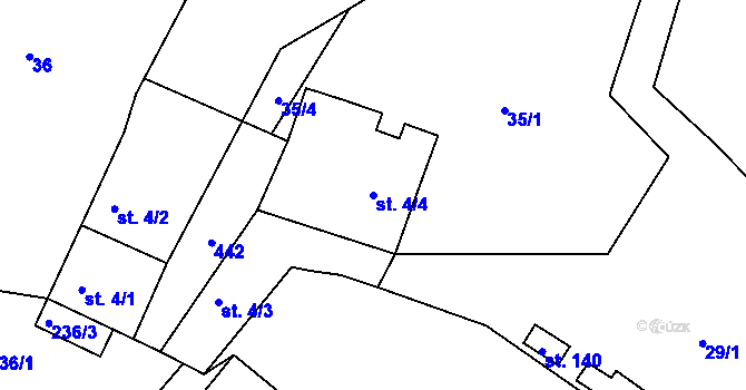 Parcela st. 4/4 v KÚ Úherčice, Katastrální mapa