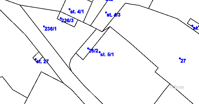 Parcela st. 5/1 v KÚ Úherčice, Katastrální mapa