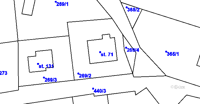 Parcela st. 71 v KÚ Úherčice, Katastrální mapa