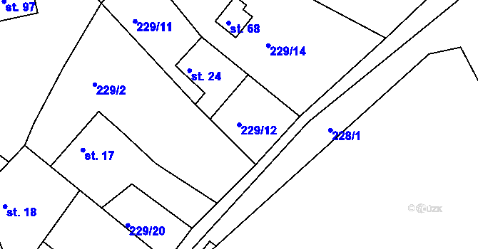 Parcela st. 229/12 v KÚ Úherčice, Katastrální mapa