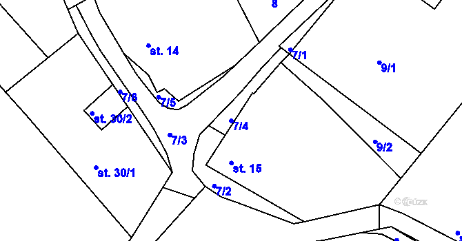 Parcela st. 7/4 v KÚ Úherčice, Katastrální mapa