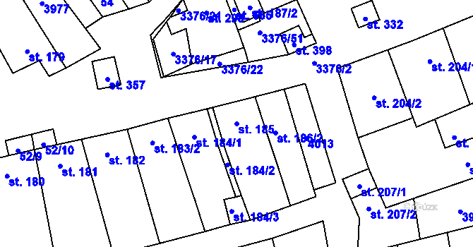 Parcela st. 185 v KÚ Uherčice u Hustopečí, Katastrální mapa