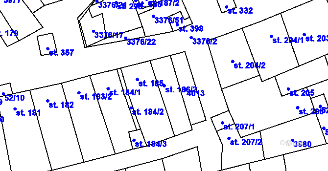 Parcela st. 186/2 v KÚ Uherčice u Hustopečí, Katastrální mapa