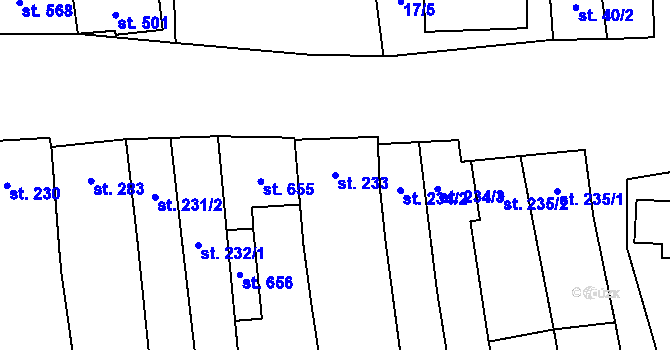 Parcela st. 233 v KÚ Uherčice u Hustopečí, Katastrální mapa