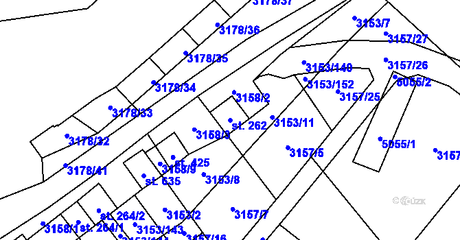 Parcela st. 262 v KÚ Uherčice u Hustopečí, Katastrální mapa