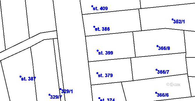 Parcela st. 399 v KÚ Uherčice u Hustopečí, Katastrální mapa