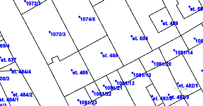 Parcela st. 485 v KÚ Uherčice u Hustopečí, Katastrální mapa