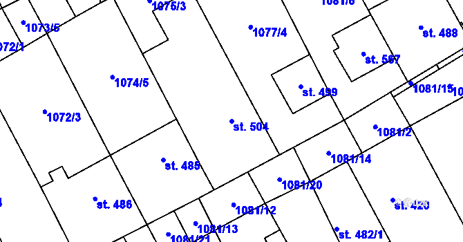Parcela st. 504 v KÚ Uherčice u Hustopečí, Katastrální mapa