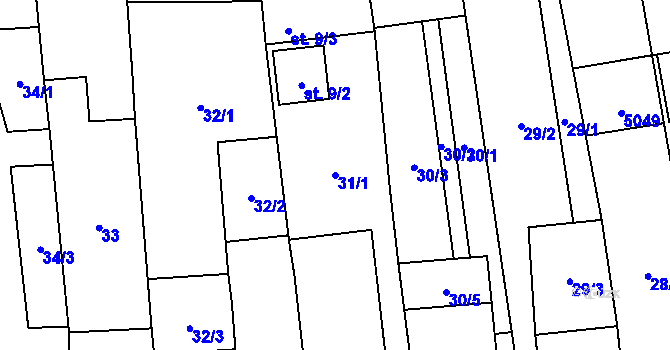 Parcela st. 31/1 v KÚ Uherčice u Hustopečí, Katastrální mapa