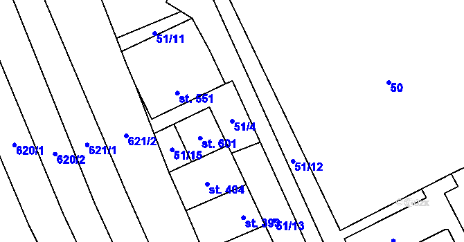 Parcela st. 51/4 v KÚ Uherčice u Hustopečí, Katastrální mapa