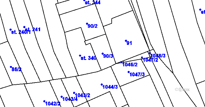 Parcela st. 90/3 v KÚ Uherčice u Hustopečí, Katastrální mapa