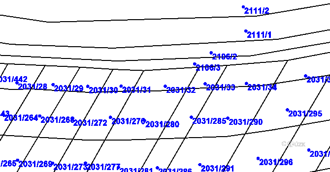 Parcela st. 2031/32 v KÚ Uherčice u Hustopečí, Katastrální mapa